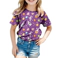 thumbnail image 4 of Staki Easter Outfit Toddler Girl Girls Easter Shirts Bunny Tshirt Short Sleeve Cotton Tee Funny Rabbit Graphic Tshirts 1-9Y 10-13Y(Purple,4-5 Years), 4 of 6