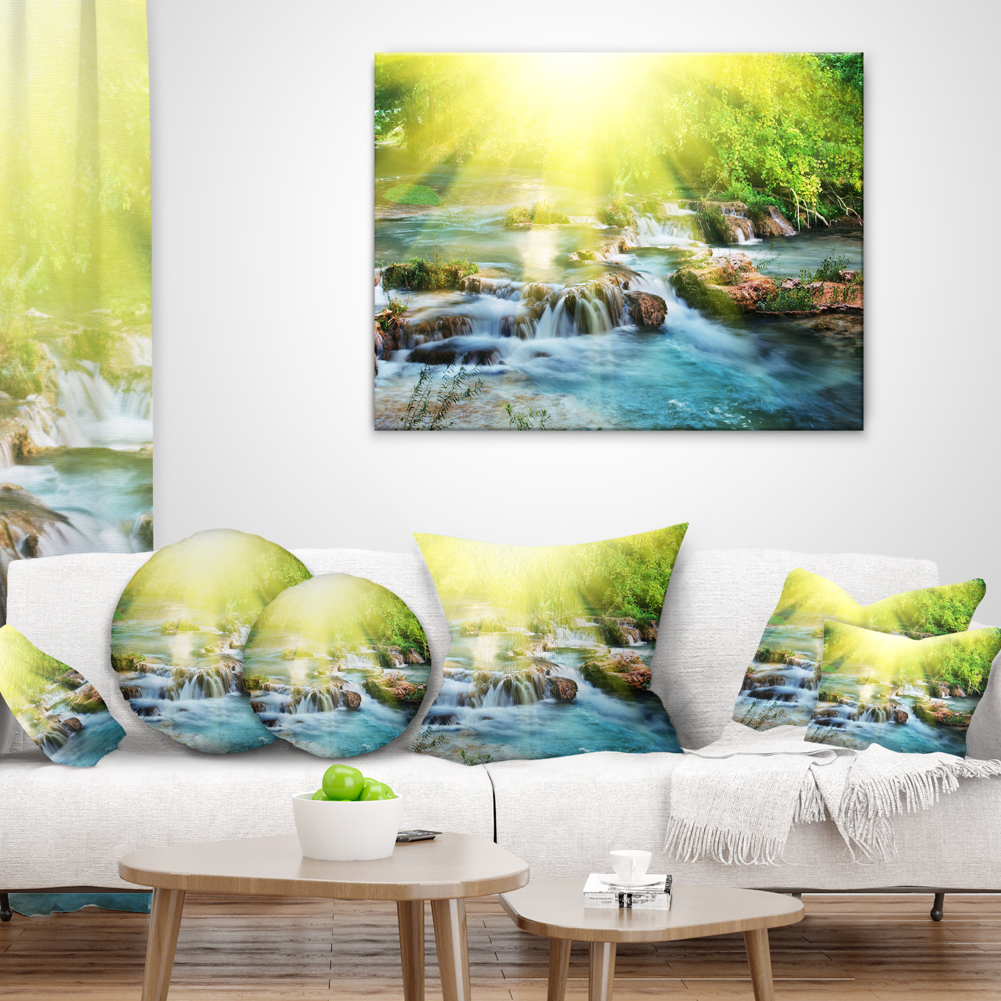Designart Water Cascade under Shiny Sun - Modern Beach Throw Pillow - 12x20