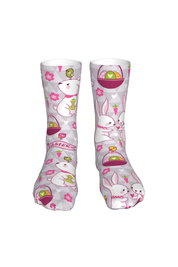 Easter Rabbit Print Fashion No Heel Casual Crew Socks Cushioned Breathable for Men Women - Moisture wicking,Not easy to fade Suitable for daily