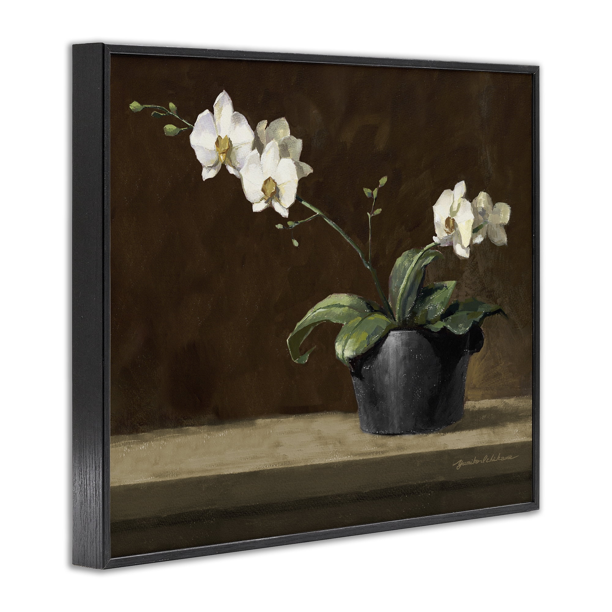 Stupell Industries Potted White Orchid on Ledge Black Framed Giclee Art, design by Yumiko Ichikawa