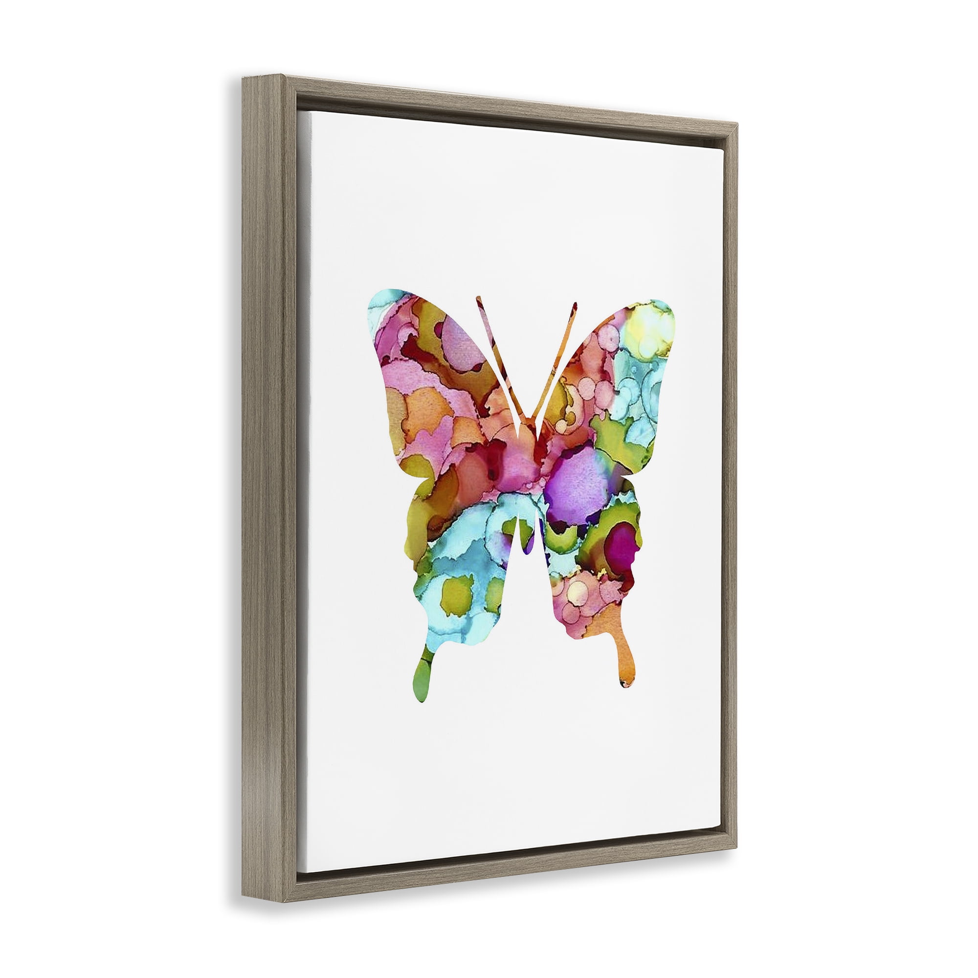 Stupell Industries Bold Patterned Butterfly Animals Painting Brown Floater Framed Canvas Art Print Wall Art, 17 x 21