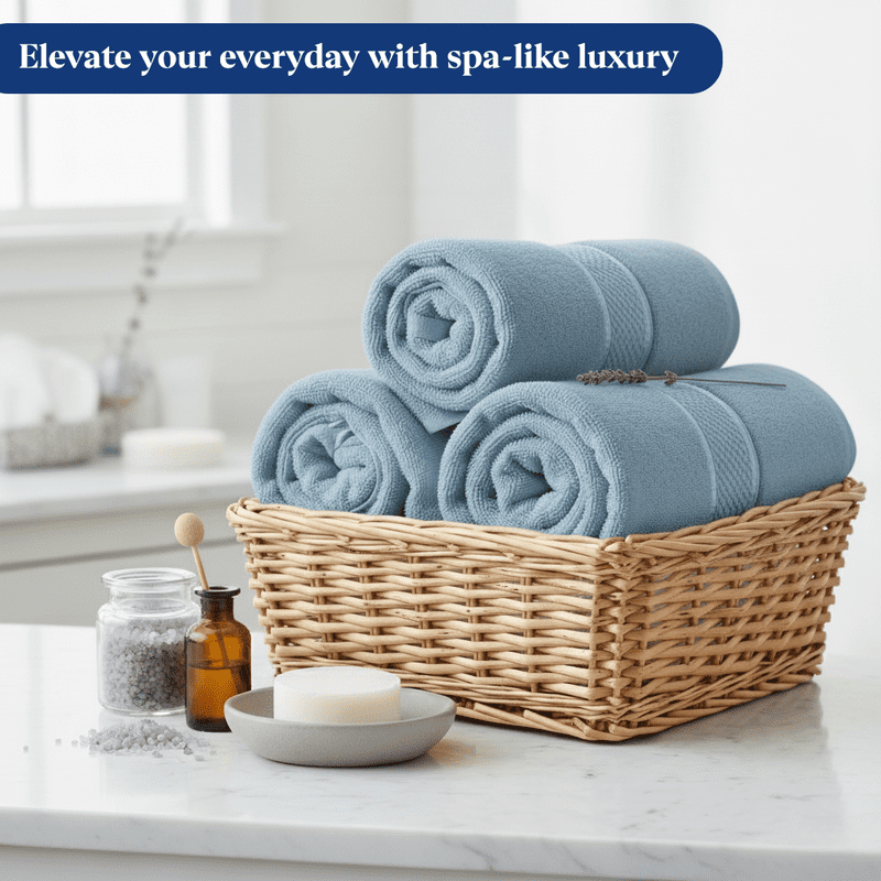 SKY BEDDINGS Premium 4-Piece Bath Towel Set - 600 GSM 100% Cotton, Soft, Lightweight & Highly Absorbent Towels for Bathroom, Perfect for Daily Uses - 27 x 54 Inches - Sky Blue