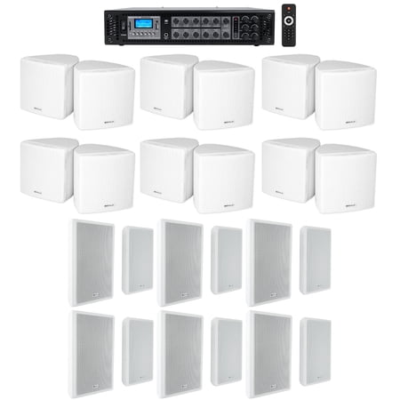 Rockville 6-Zone Amp+12) 3.5 White Cube+12) Wall Restaurant/Bar/Cafe Speakers
