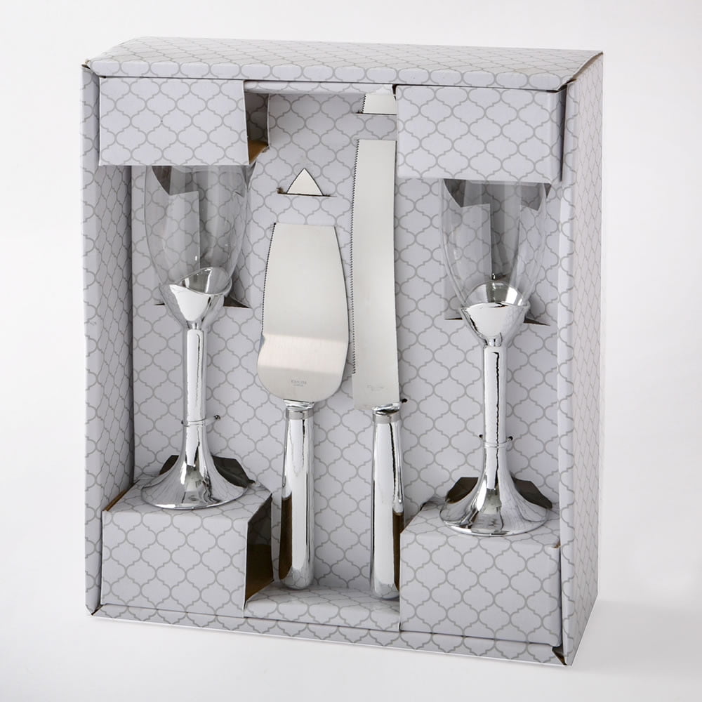 Plain Elegance Silver Gold Toasting Glasses/Champagne Flute And Cake
