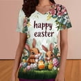 thumbnail image 4 of Levmjia Womens Tops Easter Printed T-Shirt V Neck Short Sleeve Retro Casual Blouse Polyester Comfortable Loose Fit Workwear Shirt, 4 of 6