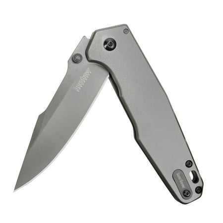 Kershaw Ferrite Pocket Knife (1557TI) 3.3” Stainless Steel Blade with Contoured Steel Handle, Titanium Carbo-Nitride Finish, SpeedSafe Assisted Opening, Frame Lock, Reversible Pocketclip; 4.2