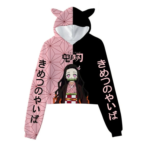 Demon Slayer Hoodie Cute Cat Ears Hoodies Nezuko Sweatshirt Merch Stuff Hooded Cosplay Novelty Pullovers Anime Hoodies Gifts For Girls Women Adult