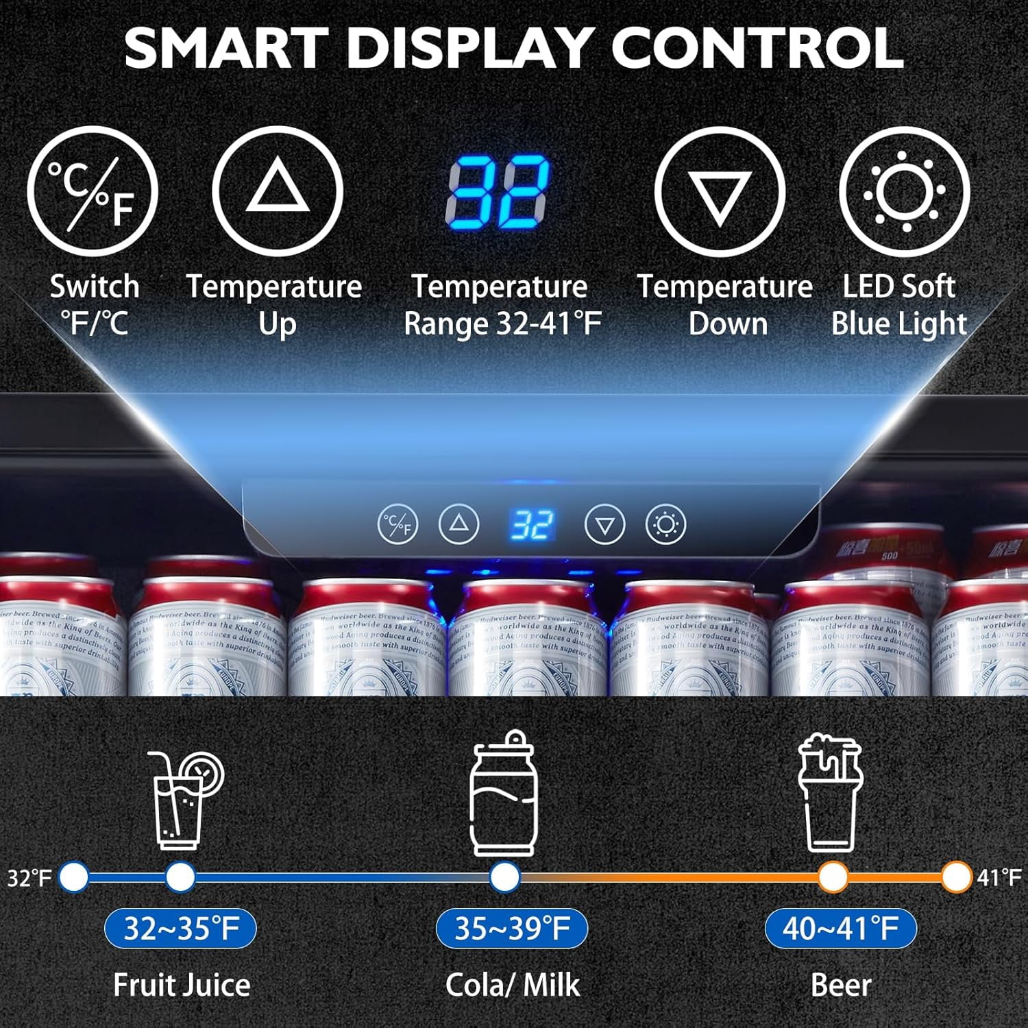 KRC-150BF Stainless Steel Counter Cooler 32-41℉ Temperature Range 24-inch Cooler Embedded or Stand-alone Mini Refrigerator For Kitchen\Bar\Room...