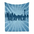 thumbnail image 1 of Seattle Skyline Soft Flannel Fleece Throw Blanket, Blue Monochrome Art Bold Lettering with a Shadowy Silhouette, Cozy Plush for Indoor and Outdoor Use, 60" x 80", Sky Blue and Dark Blue, by Ambesonne, 1 of 6