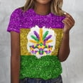 thumbnail image 2 of S LUKKC LUKKC Mardi Gras Shirt For Women Summer Carnival Theme Party Outfits Casual Fashion Print Round Neck Short Sleeve Top, 2 of 3