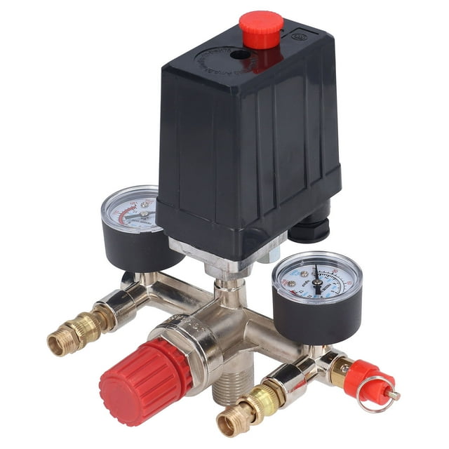 Kit De Válvula De Presión De Compresor De Aire Regulador De Colector De Interruptor Vertical De 2 Puertos Y 2 Fases 90-120 PSI CA 240 V/380 V Con 2 Manómetros De Válvula