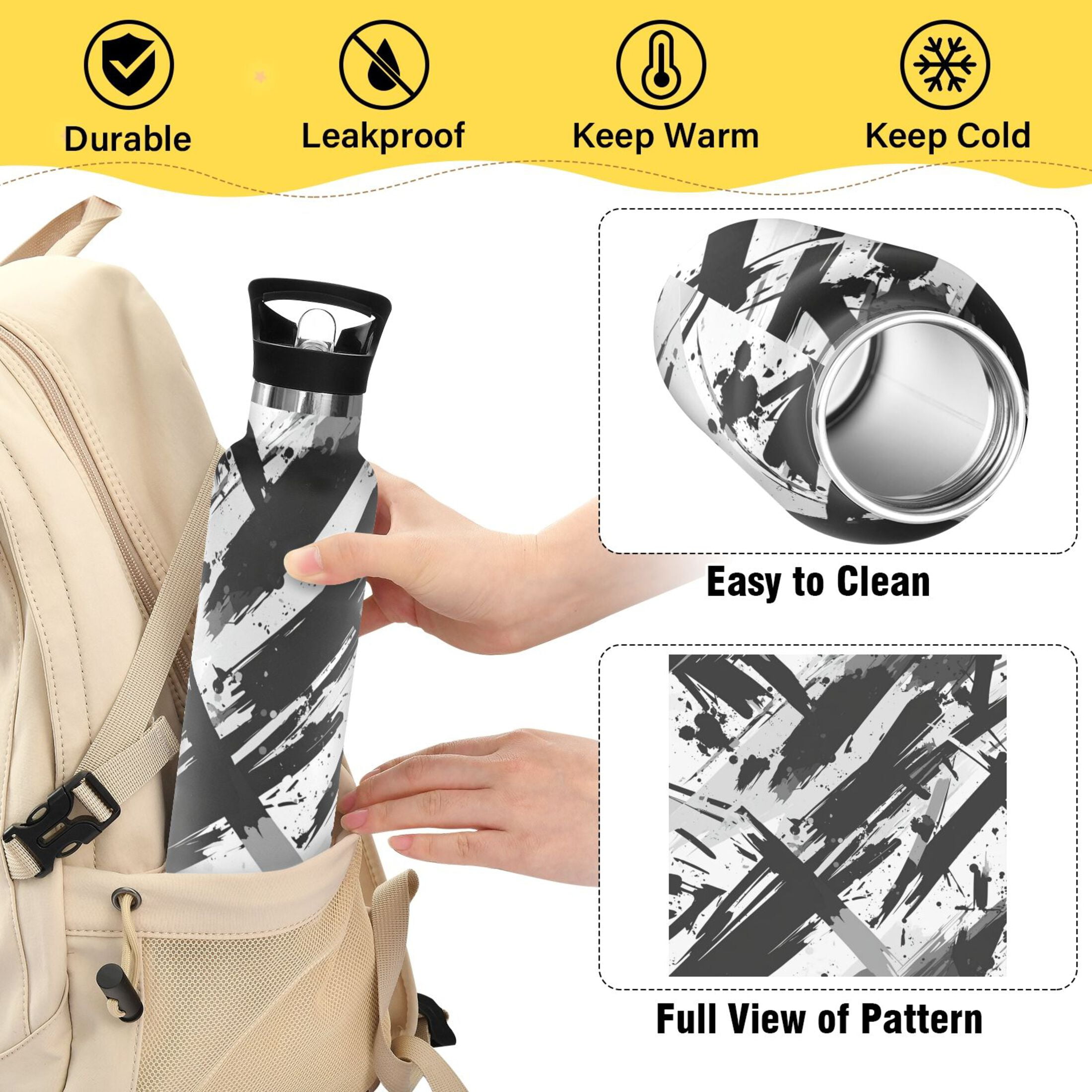 Kids Insulated Stainless Steel Sports Water Bottle 600ml (20oz) Abstract Brush Strokes