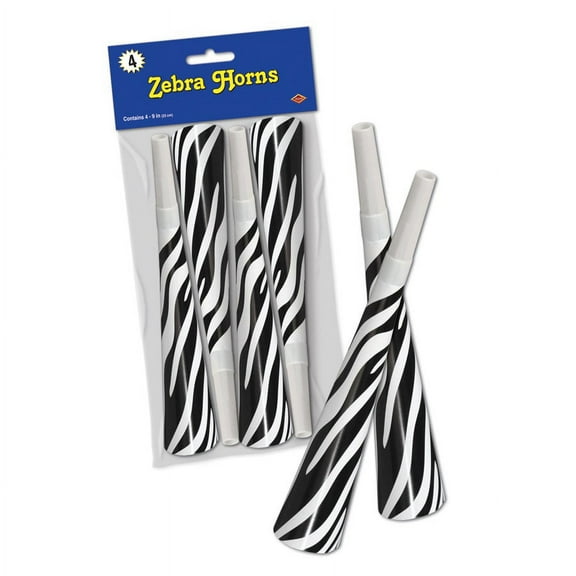 Beistle Club Pack of 192 Black and White Zebra Print New Years Eve Trumpet Horn Party Favors 9"
