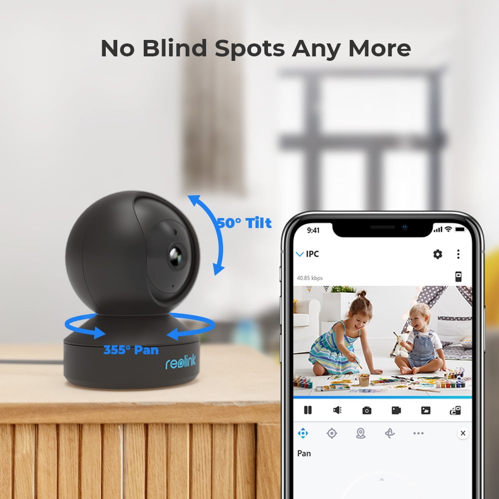 Reolink E1-Black, 3MP HD Indoor Security Plug-in WiFi Camera, Baby Monitor, Person/Pet Detect, 2.4GHz WiFi, Pan Tilt, Night Vision, 2-Way Talk, Remote Access