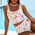 thumbnail image 6 of Guluxicc Women's Floral Printed Bikini Sets High Waisted Contrast Trim Round Neck Crop Top Bathing Suits Tankini Swimsuits Sets for Beach Summer Swimwear, 6 of 9