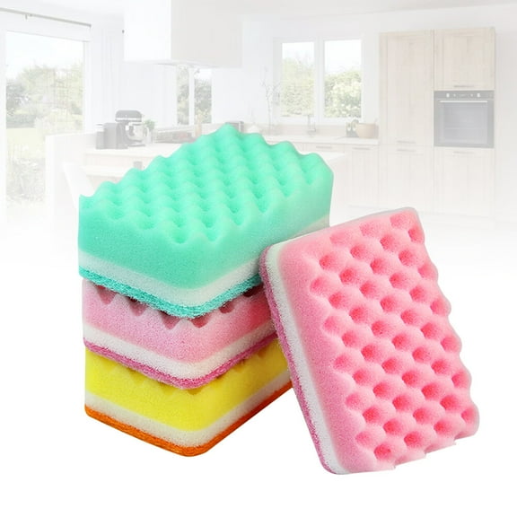 10pcs High Density Small Wave Cleaning Sponges Non Scratch Multi Use Dish Sponges for Kitchen Bathroom Car (Random Color)