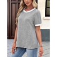 thumbnail image 4 of Women'S Textured Shirts Tops Short Cap Sleeve Shirts Loose Fit Summer Outfits Gray L, 4 of 7