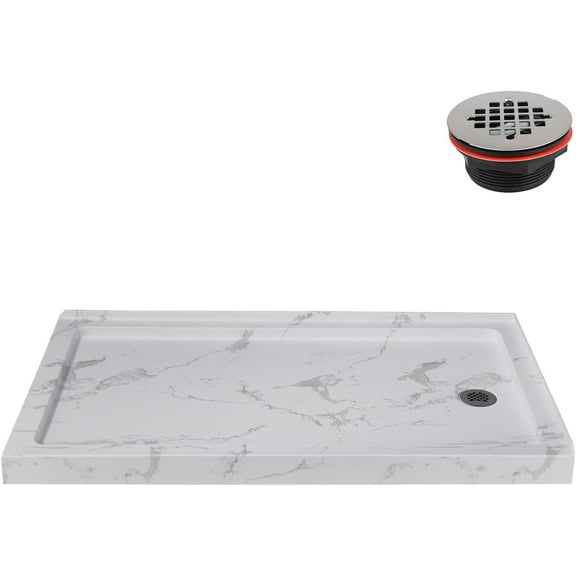 Streamline NTM-924-60MB-CR 60 in. x 36 in. Corner Acrylic Shower Base in Matte Marble with Right Hand Drain, Drain Included
