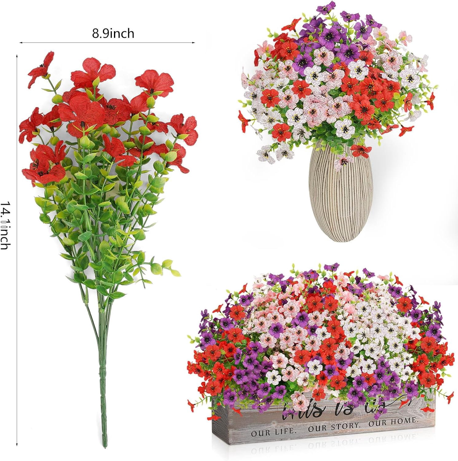 ZOELNIC 12 Bundles Artificial Fake Flowers Outdoors, Realistic UV Resistant Faux Plants with Silk Flowers for Outside Planters Window Box Front Porch Summer Decoration