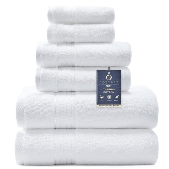 Juego de toallas COZYART, algodón turco blanco, 650 g/m², 6 unidades