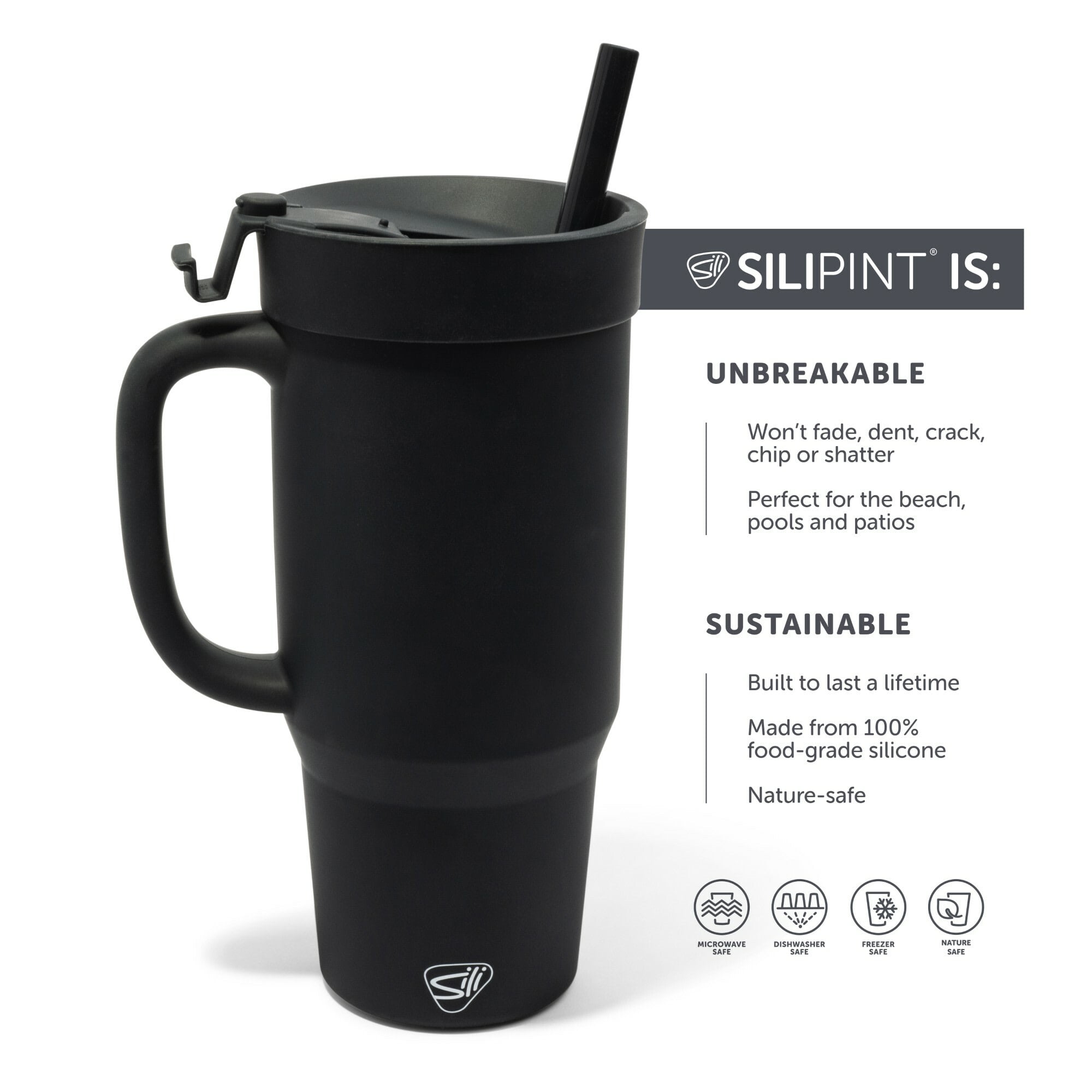 32oz Silicone Humbler W/ Lid & Straw, Classic Black