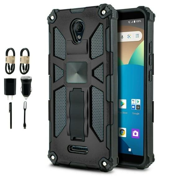 Value Pack for AT&T Motivate (V341U) / AT&T Fusion Z (V340U) with Tempered Glass Hybrid Phone Case Magnet Mount Ready Grip Grids Kickstand Slim Shock Bumper Cover