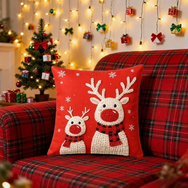 Christmas Pillow Covers 17.7x17.7 Inches Decorative Pillow Cases With Soft Fabric Hidden Zipper For Home Decor