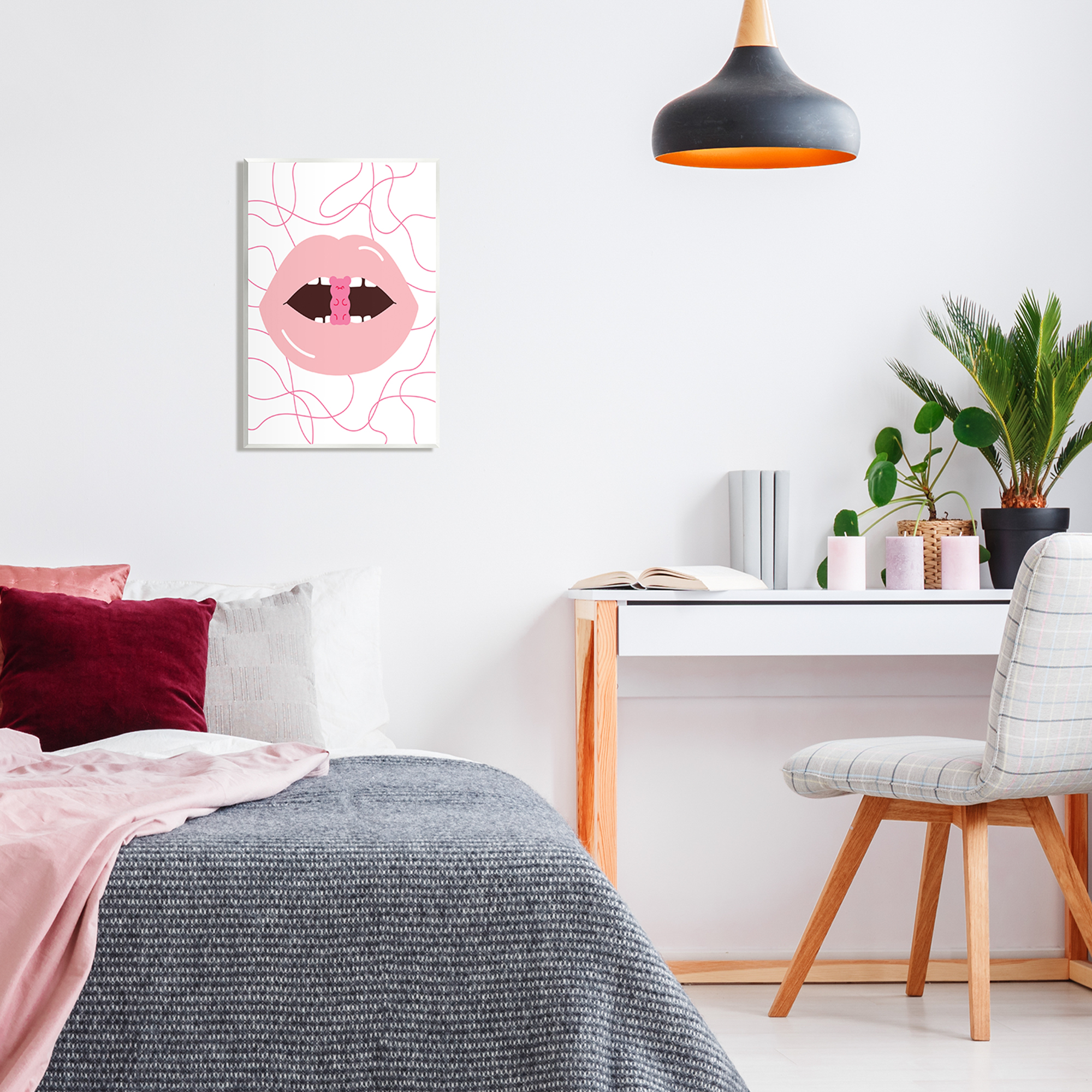 Stupell Industries Pink Lips & Gummy Candy Food & Beverage Painting Unframed Art Print Wall Art, 13 x 19