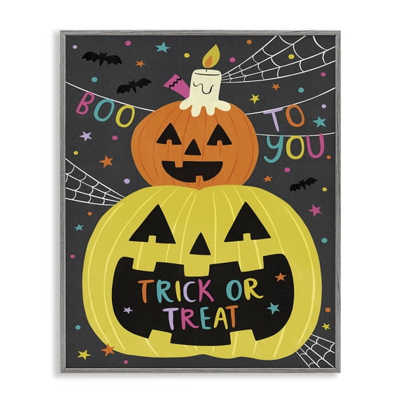 Stupell Industries Bohemian Boo To You Fun Jack-O-Lanterns Gray Framed Giclee Art, 16 x 20, by Lisa Barlow