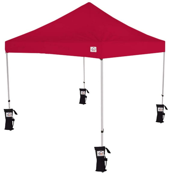 Impact Canopy 10x10 Pop Up Canopy Tent, Straight Leg Shelter, 4 Weight Bags, Steel Frame, Roller Bag, Red
