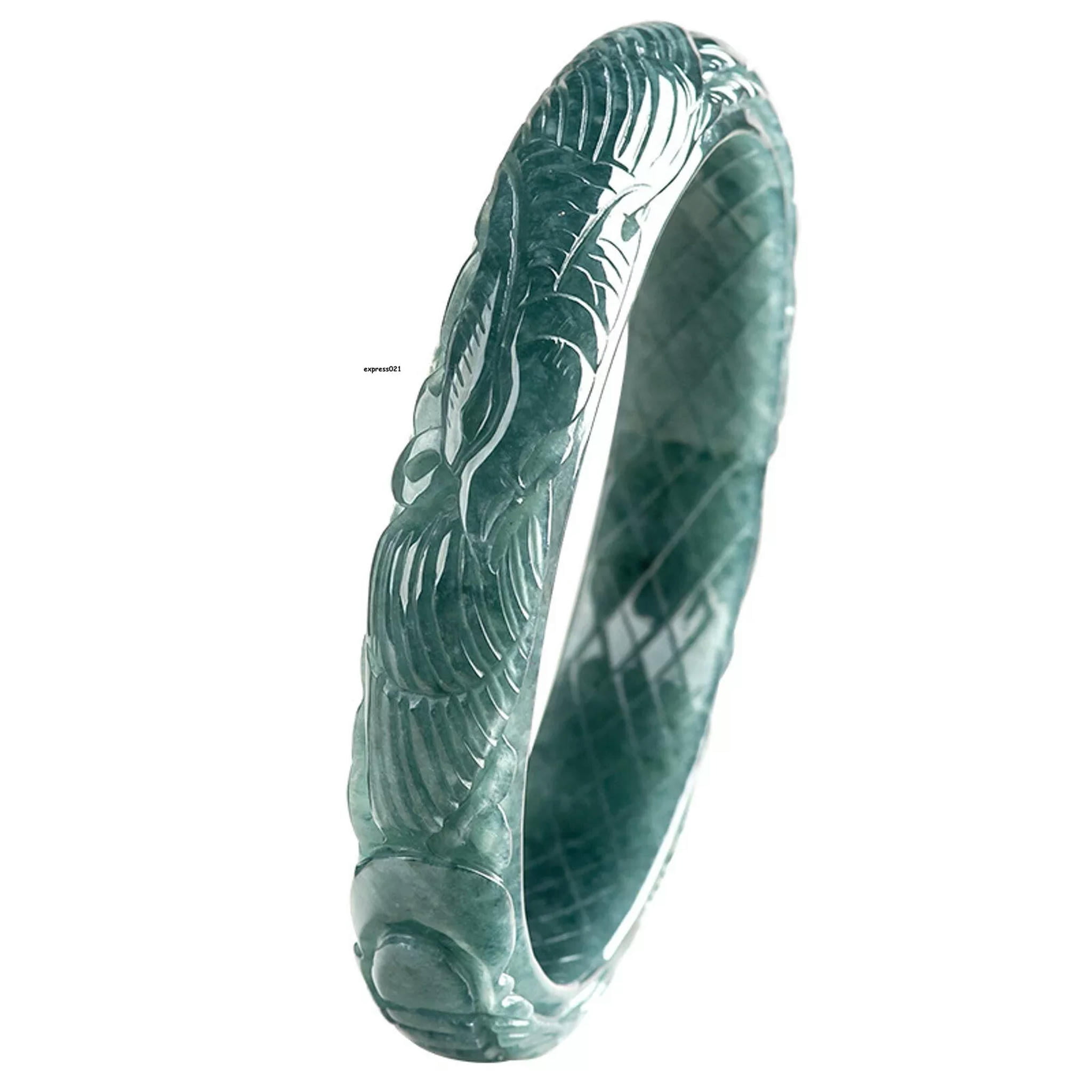 HOOUN 1PCS Natural Grade A Jade Jadeite Bangle Women Lucky Carved Phoenix Bracelet