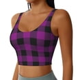 thumbnail image 2 of Goofa Purple Black Plaid Printed Sports Bras for Women, High Impact Running Bra Workout Crop Tank Tops Longline Sports Bra Push up-Medium, 2 of 9