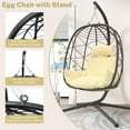 thumbnail image 4 of PAPROOS 2 Piece Egg Chair, Hanging Egg Chair with Stand Outdoor Indoor Use, Patio Wicker Swing Basket Chair for Kids Adults, Holds 300lbs, Modern Hammock Chairs for Porch Balcony, Beige, 4 of 11