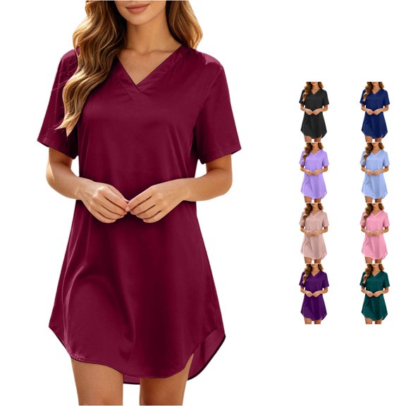 Kingdiese Womens Satin Sleepshirt Short Sleeve Nightgown Loose Fit Night Dress Summer Womens Bed Jackets, Size XL