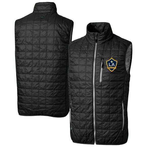 Men's-Cutter & Buck Black LA Galaxy Big & Tall Rainier PrimaLoft Eco Insulated Full-Zip Puffer Vest