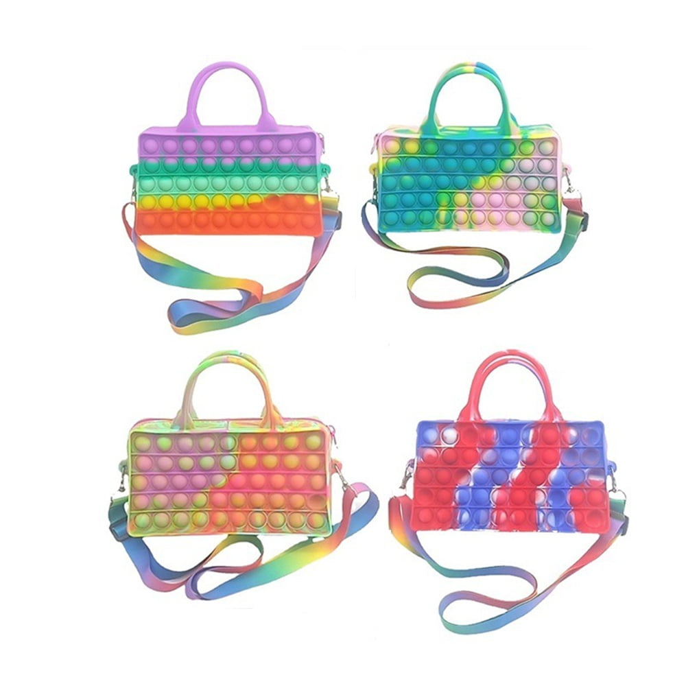 Cute 3D Poppit Fidget Toy Bubble Stress Reliver Rainbow Handbag Bags Coin Purse 