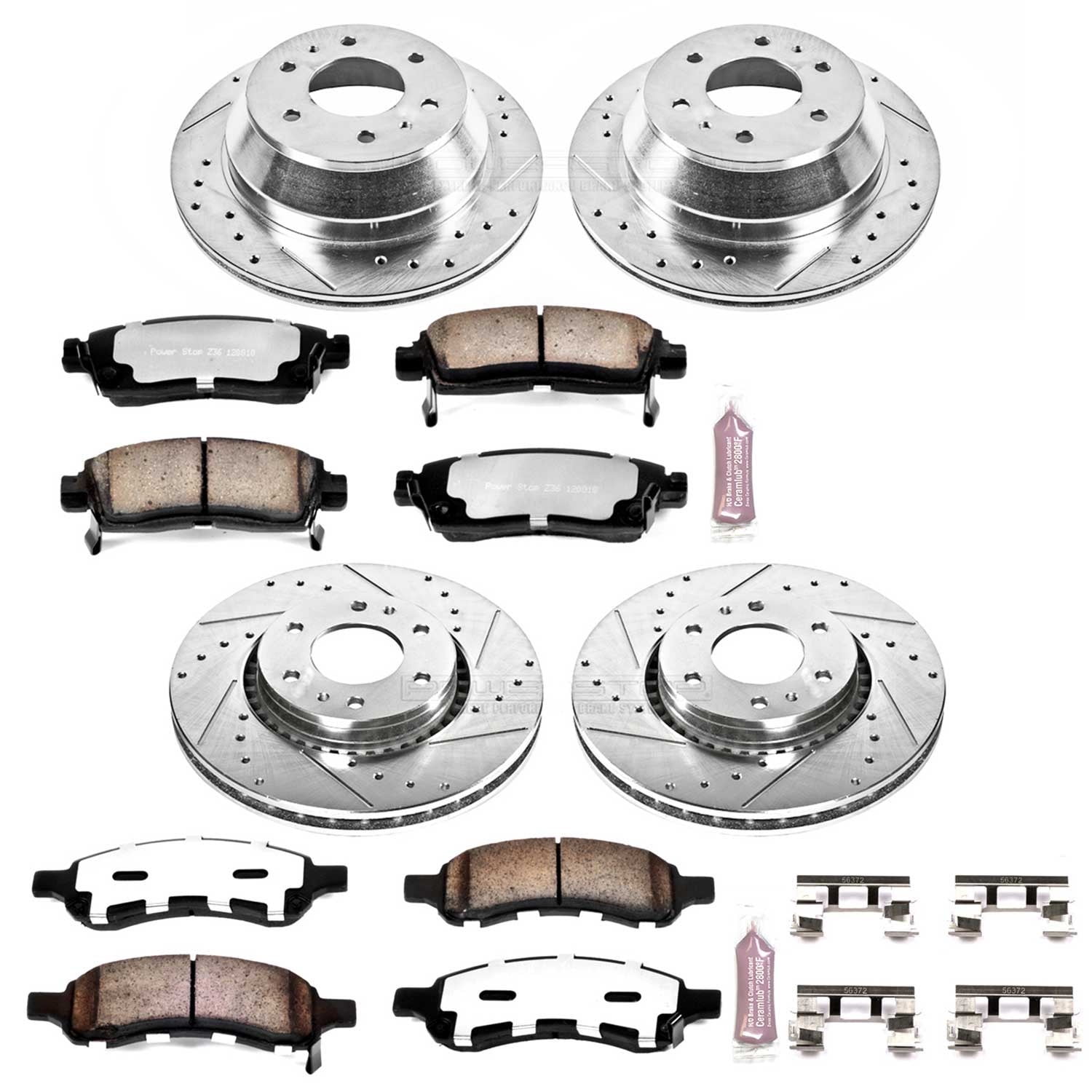 PowerStop Front and Rear Z36 Truck & Tow Carbon-Fiber Ceramic Brake Pad and Drilled and Slotted Rotor Kit Fits: BUICK CHEVROLET GMC SAAB Select Models K2060-36