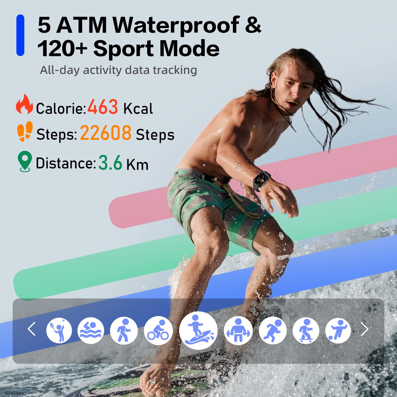 1.96" Smart Watch | Bluetooth Call, Fitness Tracker, 120+ Sports Modes, IP68 Waterproof, Ultra-Thin Design Compatible with Android & iPhone
