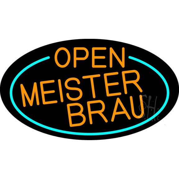 Orange Open Meister Brau Oval With Turquoise LED Neon Sign 20 x 37 - inches, Clear Edge Cut Acrylic Backing, with Dimmer - Bright and Premium built indoor LED Neon Sign for Bar decor.