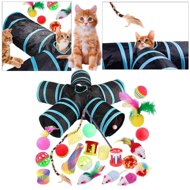 22 piezas de juguetes para , de juguetes para , variedad de juguetes con hierba gatera, teaser de plumas de gato, con hierba - B99504 Colco Tubo de túnel de juego de gato