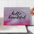 thumbnail image 2 of Hello Cutting Board, Romantic Phrase with Hand Lettering and Color Splashes on Backdrop, Decorative Tempered Glass Cutting and Serving Board, Small Size, Lilac Magenta Black, by Ambesonne, 2 of 5