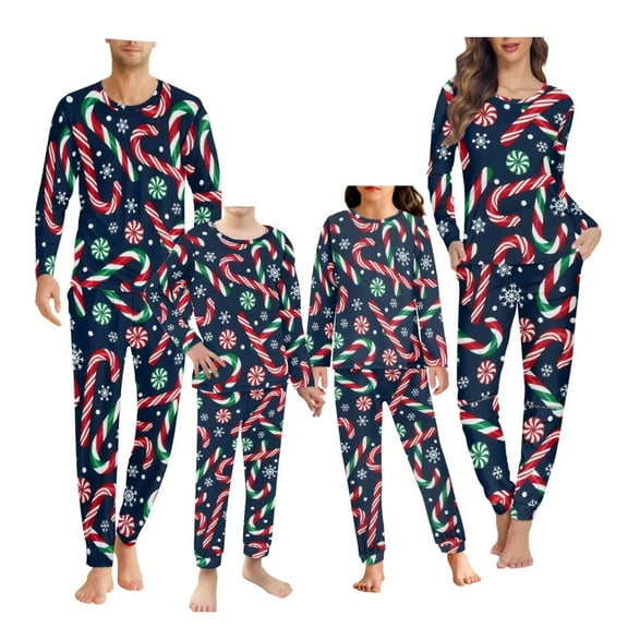 Renewold Women's Pajamas Sets Long Sleeve Pj Lounge Set Size XS Christmas Candy Canes Snowflake Crewneck Sleepwear for Family Two Piece Pullover Tops Pants with Pockets