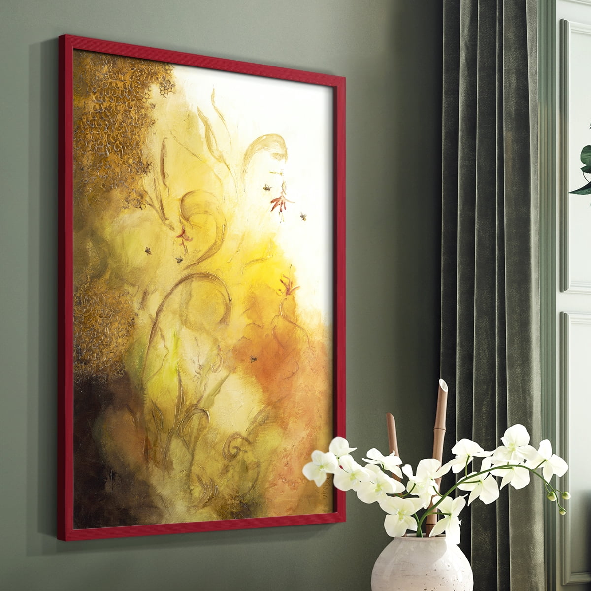 Nectar III Framed Print in Red Solid Wood Framed Print No Nail Hanging