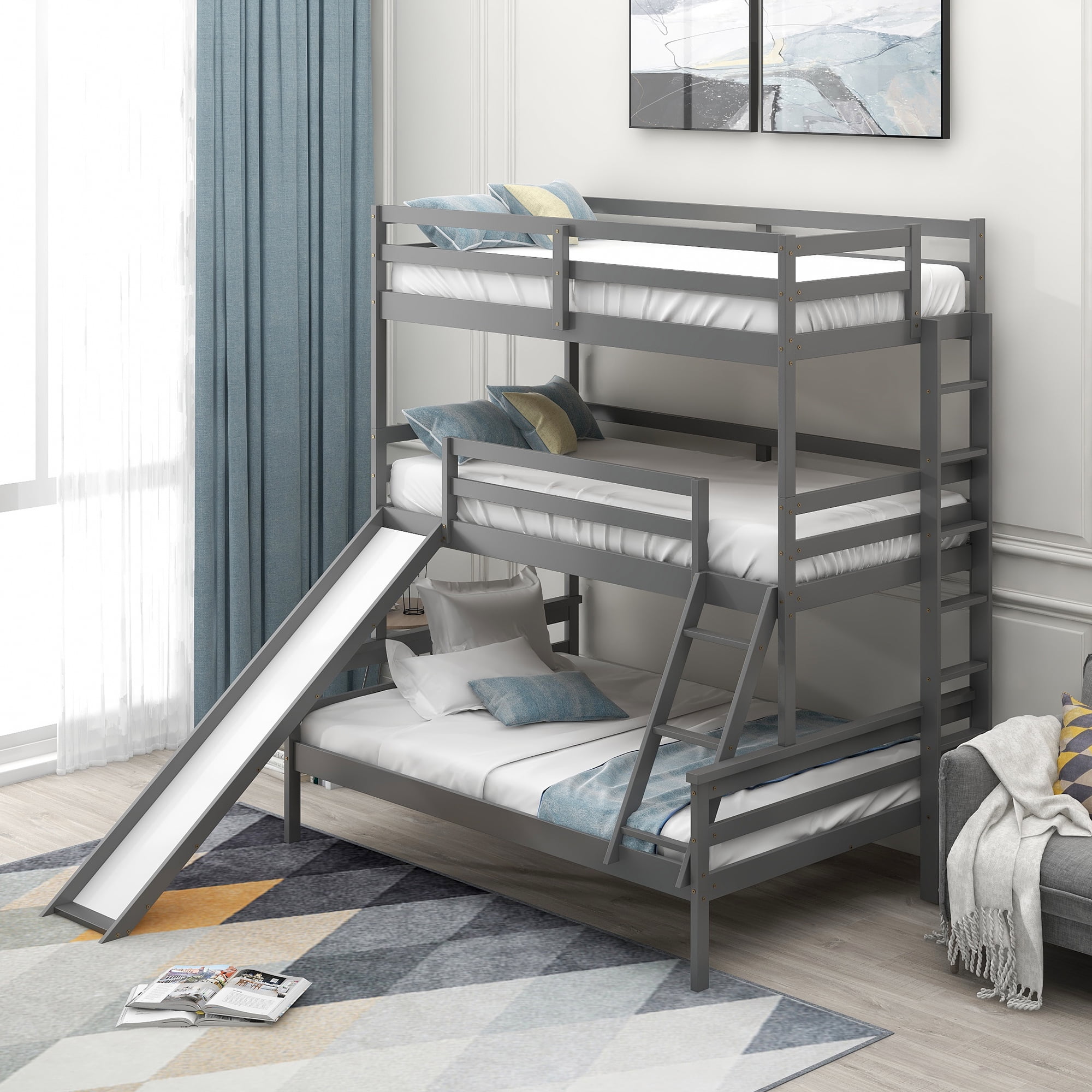 EUROCO Twin over Twin over Full Triple Bunk Bed with Nepal Ubuy