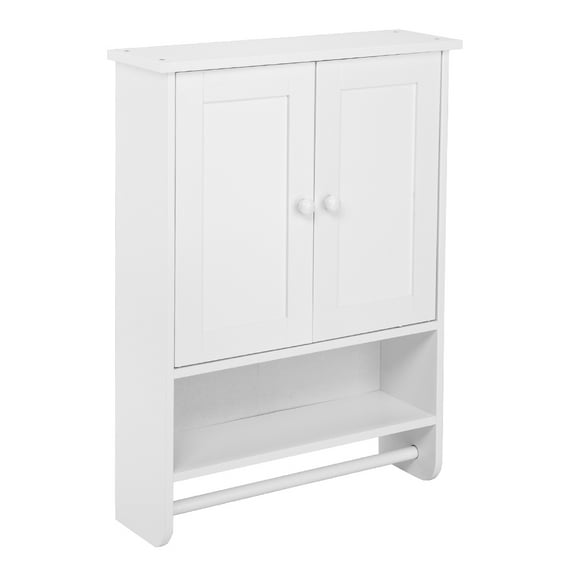 IVV Bathroom Cabinet, Bathroom Wall Cabinet with Open Shelf & Towels Bar, 2-Doors Medicine Cabinet, White