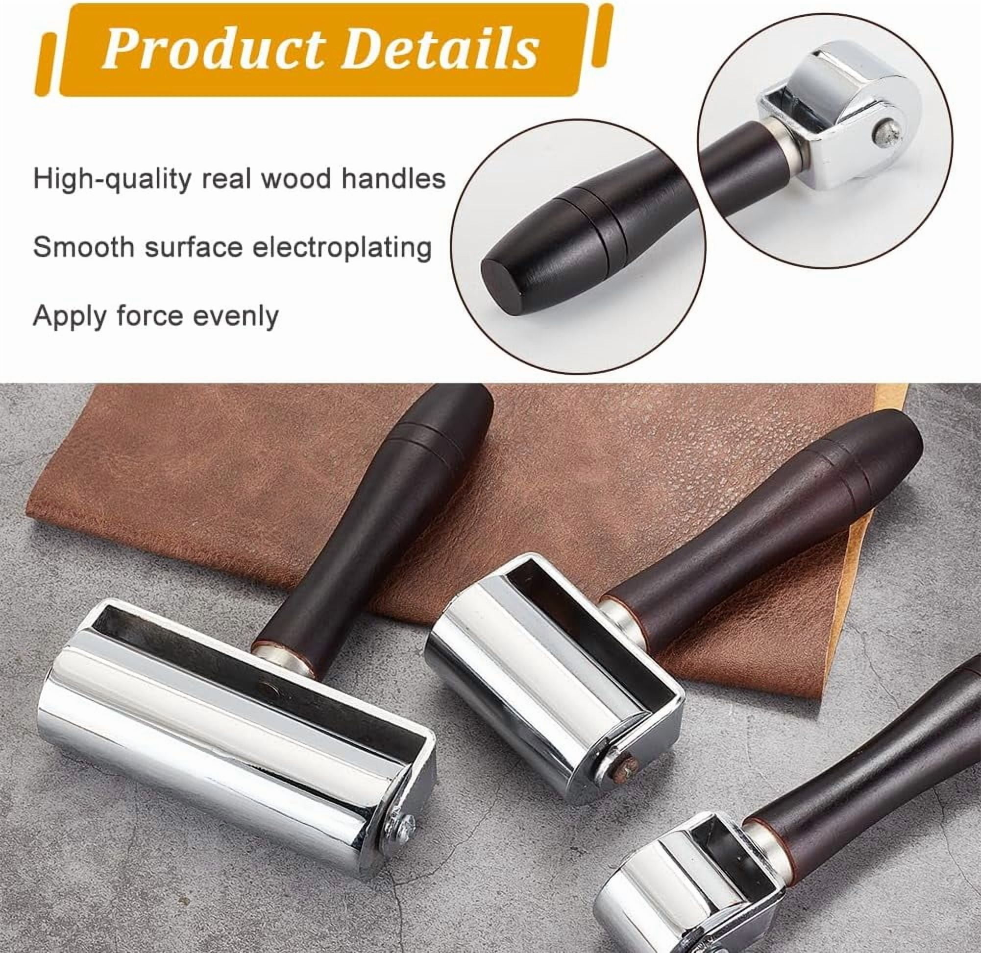 3 Pcs 3.9/2.4/1.1 Inch Leather Press Edge Roller Wooden Handle Leather Roller Leather Glue Laminating Roller Heavy Duty Leather Press Seam Roller Assortment Kit for Leather Craft DIY Silver DIY
