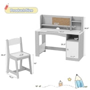 Reasea Kids Study Desk and Chair Set with Tiltable Desktop, Hutch & Storage - Wooden Writing Table for Ages 5-12, Grey
