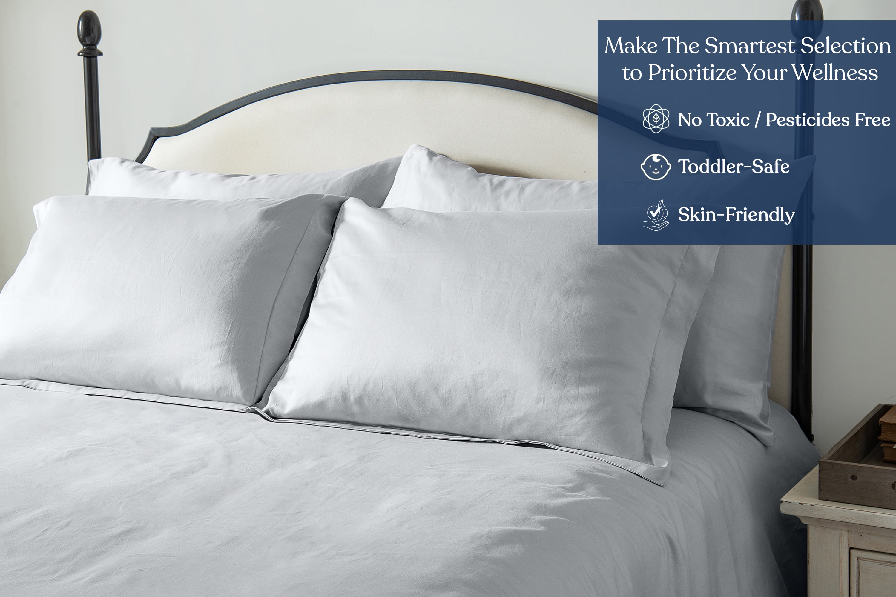 Delara 400TC Organic Cotton California King Sheet Set, GOTS Certified, Ultra Soft Long Staple, Deep Pocket, Breathable & Silky, Light Grey