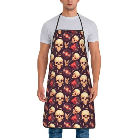 

Chef Aprons for Men and Women - cool rock Skull record Oil-Resistant Bib Aprons for Cooking Waterproof BBQ Grilling Kitchen Aprons Gifts for Women and Men