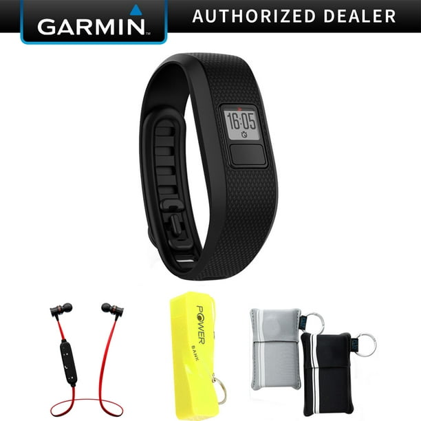 Garmin 3 Activity Tracker Fitness Band - X-Large Fit Black (010-01608-04) with Xtreme Fusion Bluetooth Headphones Black/Red, 2600mAh Keychain Power Bank &Neoprene Pouch -